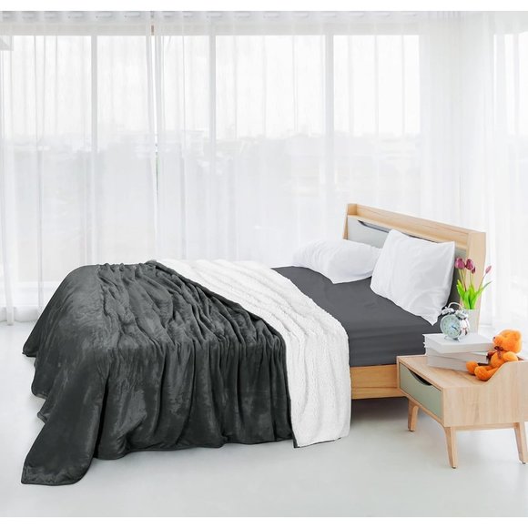 90x90 Inches Grey Utopia Bedding Sherpa Blanket - Picture 7 of 14